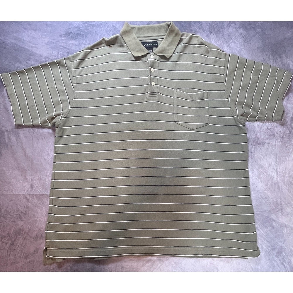 Croft & Barrow Polo Shirt Mens 2XL Olive Green Striped Cotton Short Sleeve Golf